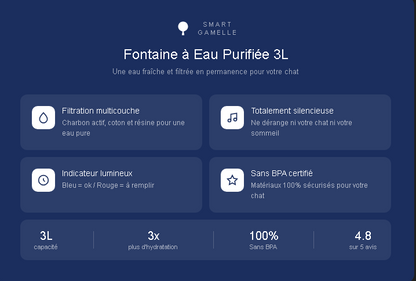 Fontaine à Eau Purifiée pour Chat 3L – Filtrée sans BPA