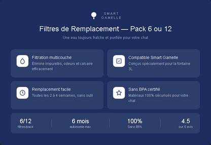 Filtres de Remplacement pour Fontaine à Eau Chat – Pack 6 ou 12
